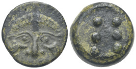 SICILY. Himera. Circa 430-409 BC. Hemilitron (Bronze, 24.50 mm, 16.77 g) Cast coinage, reduced standard. A facing Gorgon with protruding tongue and fu...