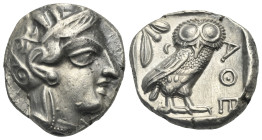 ATTICA. Athens. Circa 454-404 BC. Tetradrachm (Silver, 24.62 mm, 17.21 g). Head of Athena right, wearing crested Attic helmet decorated with palmette ...