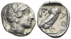 ATTICA. Athens. Circa 454-404 BC. Tetradrachm (Silver, 34.02 mm, 17.11 g). Head of Athena right, wearing crested Attic helmet decorated with palmette ...