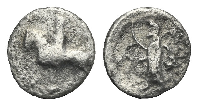 CARIA. Uncertain. Circa 400-334 BC. Hemiobol (Silver, 12.00 mm, 0.39 g). Horsema...