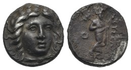 SATRAPS OF CARIA. Maussolos, circa 376-352 BC. Drachm (Silver, 15.22 mm, 3.64 g). Halikarnassos, circa 370-360 BC. Laureate head of Apollo facing slig...