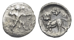 CYPRUS. Kition. Melekiathon, circa 392-362 BC. Obol (Silver, 9.83 mm, 0.70 g). Herakles advancing right, holding bow and brandishing club. Rev. Lion c...