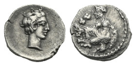 CILICIA. Tarsos. Tiribazos, satrap of Lydia, circa 388-380 BC. Obol (Silver, 9.21 mm, 0.74 g). Head of a youthful male to right. Rev. Female kneeling ...