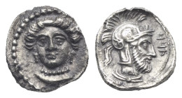 CILICIA. Tarsos. Time of Pharnabazos and Datames, circa 380-360 BC. Obol (Silver, 9.58 mm, 0.68 g). Struck circa 380 BC. Female head facing slightly l...