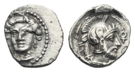 CILICIA. Tarsos. Time of Pharnabazos and Datames, circa 380-360 BC. Obol (Silver, 14.56 mm, 0.77 g). Struck circa 380 BC. Female head facing slightly ...