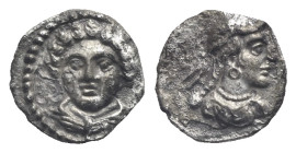 CILICIA. Tarsos. Time of Pharnabazos and Datames, circa 380-360 BC. Obol (Silver, 9.31 mm, 0.56 g). Female head facing slightly left, with drapery aro...