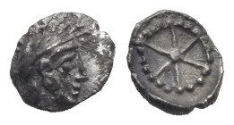 CYPRUS. Salamis (?). Evagoras II, circa 361-351 BC. Tetartemorion (Silver, 7,09 mm, 0,23 g). Helmeted head of Athena to right. Rev. Star of wheel of s...