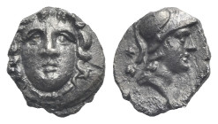 PISIDIA. Selge. Circa 350-300 BC. Obol (Silver, 9.9 mm, 0.88 g). Gorgoneion facing. Rev. Helmeted head of Athena right; two astragals behind. Cf. SNG ...