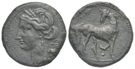 ZEUGITANA. Carthage. Second Punic War, circa 215-201 BC. Shekel (Bronze, 26.25 mm, 9.92 g). Wreathed head of Tanit left. Rev. Horse standing right, wi...