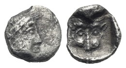 JUDAEA. Samaria. “Middle Levantine” Series. Circa 375-333 BC. AR Hemiobol (Silver, 12.25 mm, 0.45 g). Helmeted head of Athena right. Rev. Facing head ...