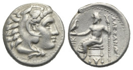 KINGS OF MACEDON. Alexander III the Great, 336-323 BC. Drachm (Silver, 15.39 mm, 4.22 g) lifetime issue. Lampsakos, circa 334-323 BC. Head of Herakles...