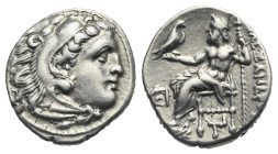 KINGS OF MACEDON. Alexander III the Great, 336-323 BC. Drachm (Silver, 23.56 mm 4.14 g). Uncertain Mint. Head of Herakles right, wearing lion skin. Re...