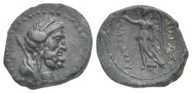 SELEUKID KINGS. Antiochos IV Epiphanes, 175-164 BC. Bronze (Bronze, 18.54 mm, 4.65 g). Mallos. Laureate head of Zeus right, with spear over shoulder. ...