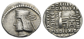 KINGS OF PARTHIA. Pakoros I, circa AD 78-120. Drachm (Silver, 19.75 mm, 3.63 g). Ekbatana. Diademed beardless bust left. Rev. Partially blundered lege...