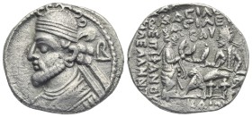 KINGS OF PARTHIA. Vologases III, circa AD 105-147. Tetradrachm (Billon, 28.61 mm, 9.05 g) Seleukeia on the Tigris, dated SE 435 (= 123-124). Diademed ...