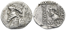 KINGS OF ELYMAIS. Kamnaskires V, circa 54/3-33/2 BC. Tetradrachm (Silver, 31.0 mm, 16.01 g). Seleucia on the Hedyphon, dated SE 267 (= 46/5 BC). BACIΛ...