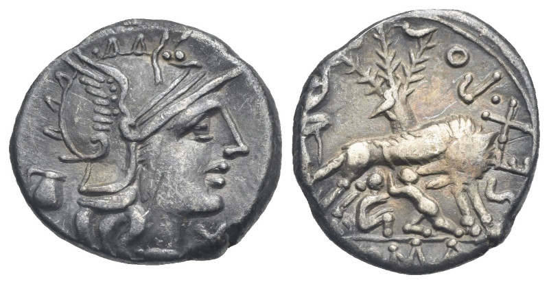 Sex. Pompeius Fostlus. Denarius (Silver, 19.02 mm, 3.91 g) Roma, 137 BC. Head of...