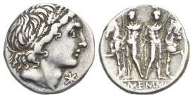 L. Memmius. Denarius (Silver, 18.16 mm, 3.90 g) Roma, 109-108 BC. Male head right, wearing oak wreath, X to right below chin. Rev. L. MEMMI in exergue...