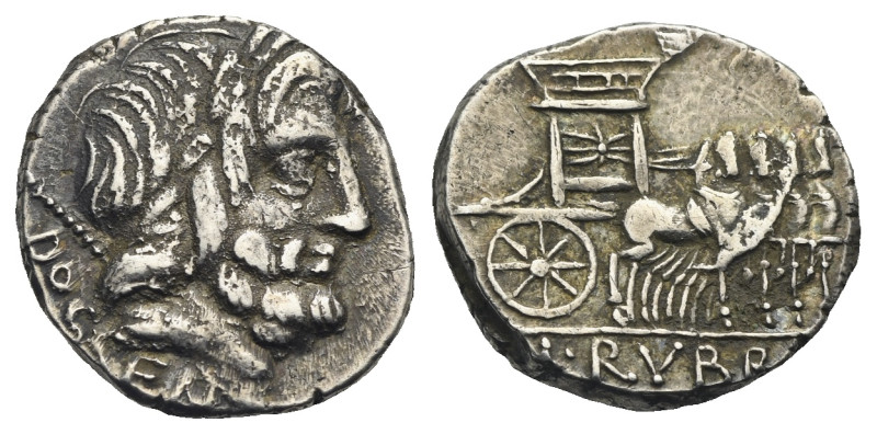 L. Rubrius Dossenus. Denarius (Silver, 16.85 mm, 3.93 g) Roma, 87 BC. Laureate h...