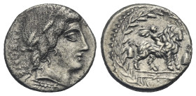 Mn. Fonteius C.f. Denarius (Silver, 17.00 mm, 3.00 g). Roma, 85 BC. MN FONTEI, Laureate head of Apollo right; below, thunderbolt and below chin, C F. ...