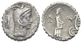 L. Roscius Fabatus. Denarius Serratus (Silver, 16.39 mm, 3.47 g) Roma, 64 BC. Head of Juno Sospita right, control symbol behind. Rev. FABATI in exergu...