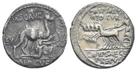M. Aemilius Scaurus and P. Plautius Hypsaeus. Denarius (Silver, 18.19 mm, 3.34 g) Roma, 58 BC. M. SCAVR above, EX S.C across fields, AED. CVR in exerg...