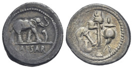 C. Julius Caesar. Denarius (Silver, 18.56 mm, 3.74 g). Military mint moving with Caesar in Spain or Gallia, 49-48 BC. CAESAR in exergue. Elephant adva...
