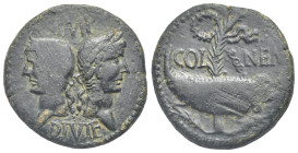 GAUL. Nemausus. Augustus with Agrippa, 27 BC-14. Dupondius (Bronze, 27.08 mm, 12.28 g). Struck circa 10-14. IMP / DIVI F Heads of Agrippa left, wearin...