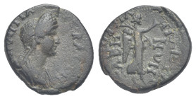 CARIA. Tabae. Domitia Augusta, wife of Domitian, 82-96. Assarion (Bronze, 18.00 mm, 4.00 g) struck under the high priest Orthrios or the magistrate Or...