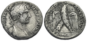 CILICIA. Aegeae. Hadrian, 117-138. Tetradrachm (Silver, 26.01 mm, 13.25 g) dated CY 177 (= 130-131) ŒëŒ•Œ§ŒüŒöŒ° ŒöŒëŒôŒ£ Œ§Œ°ŒëŒôŒë ŒëŒîŒ°ŒôŒëŒùŒü Œ£...
