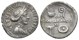 Augustus, 27 BC - AD 14. Denarius (Silver, 20.08 mm, 3.76 g) Rome, 16 BC. C. Antistius Vetus moneyer. C. ANTISTIVS VETVS. III. VIR Draped bust of Venu...