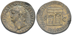 Nero, 54-68. Sestertius (Orichalcum, 34.95 mm, 22.97 g). Rome, circa 65. NERO CLAVD CAESAR AVG GER P M TR P IMP P P Laureate head left. Rev. PACE P R ...