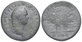 Vespasian with Titus and Domitian Caesares, 69-79. Sestertius (Bronze, 34.87 mm, 22.34 g) Rome, 70. IMP CAES AVG VESPAS COS II TR POT Laureate and dra...