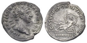 Trajan, 98-117. Denarius (Silver, 18.90 mm, 2.76 g). Rome, 107-108. IMP TRAIANO AVG GER DAC P M TR P Laureate head to right, with slight drapery on hi...