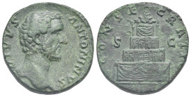 Divus Antoninus Pius. Sestertius (Bronze, 29.13 mm, 20.04 g). Struck under Marcus Aurelius, 179-180. DIVVS ANTONINVS Bare-headed bust right, slight dr...