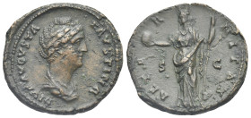 Diva Faustina Augusta, wife of Antoninus Pius (died 141) As (Bronze, 27.60 mm, 9.87 g) Rome, circa 141-146 under Antoninus Pius. DIVA AVGVSTA in semic...