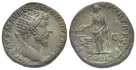 Marcus Aurelius, 161-180. Dupondius (Bronze, 25.58 mm, 12.20 g) Rome, 161-162. IMP CAES M AVREL ANTONINVS AVG P M Radiate head of Marcus Aurelius righ...