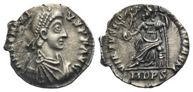 Arcadius, 383-408. Siliqua (Silver, 16.87 mm, 1.48 g). Mediolanum, struck spring 393-Sept. 394. D N ARCADI-VS P F AVG Pearl-diademed, draped and cuira...