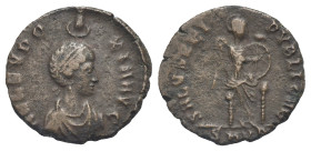 Aelia Eudoxia, as Augusta, 400-404. Follis (Bronze, 17.54 mm, 2.40 g). Cyzicus, 401-403. AEL EVDO-XIA AVG Pearl-diademed and draped bust of Aelia Eudo...