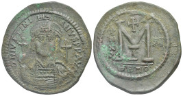 Justinian I, 527-565. Follis (Bronze, 43.91 mm, 23.62 g). Antioch (Theoupolis) 1st officina, dated RY 13 (539/40). DN IVSTINI ANVS PP AVC Facing bust ...