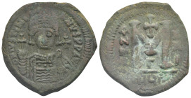 Justinian I, 527-565. Follis (Bronze, 36.67 mm, 19.33 g). Antioch (Theoupolis) 3rd officina, dated RY 21 (547/8). D N IVSTINI-ANVS P P AVC Helmeted an...