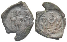 Constans II, with Constantine IV, Heraclius, and Tiberius, 641-668. Follis (Bronze, 24.94 mm, 4.81 g). Syracuse, circa 659-668. Crowned facing figures...