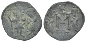 Constans II, Constantinus IV, Heraclius and Tiberius, 641-668. Follis (Bronze, 22.01 mm, 2.28 g) Syracuse, circa 659-668. Crowned facing figures of Co...