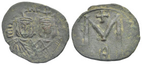 Michael II the Amorian, with Theophilus, 820-829. Follis (Bronze, 26.58 mm, 4.65 g). Syracuse, 821-829. MIKA-HL [...] Crowned busts of Michael, on the...