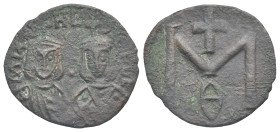 Michael II the Amorian, with Theophilus, 820-829. Follis (Bronze, 23.51 mm, 3.33 g). Syracuse, 821-829. MIKA-HL [...] Crowned busts of Michael, on the...