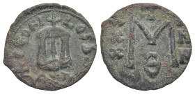 Theophilus, 829-842. Follis (Bronze, 19.43 mm, 2.83 g). Syracuse. ΘЄO-FILOS bA[SI] Crowned facing bust, wearing chlamys and holding globus cruciger. R...