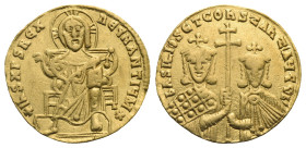 Basil I the Macedonian, with Constantine, 867-886. Solidus (Gold, 21.5 mm, 4.29 g). Constantinopolis, circa 871-886. IhS XRS REX REGNANTIUM✱ Christ, n...