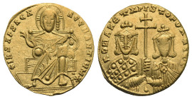 Constantine VII Porphyrogenitus, with Romanus I and Christopher, 920-944. Solidus (Gold, 20.69 mm, 4.26 g). Constantinopolis, 924-931. + IhS XPS RЄX R...