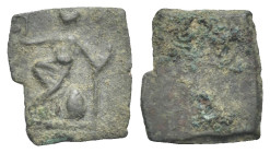Roman Empire. Time of Tiberius, circa 22-37. Shipping Tessera (Bronze, 12.06 mm, 0.73 g). Ostia region. Jupiter seated left, holding sceptre. Rev. Bla...