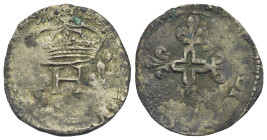 FRANCE. Royal. Henry III, 1574-1589. Double Sol Parisis (Billon, 23.09 mm, 2.94 g). Large crowned H surrounded by three lis. Rev. Keyed fleur-de-lys c...